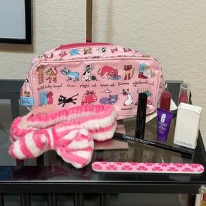 Pink Cat Makeup Bag With 8 Beauty Items All New